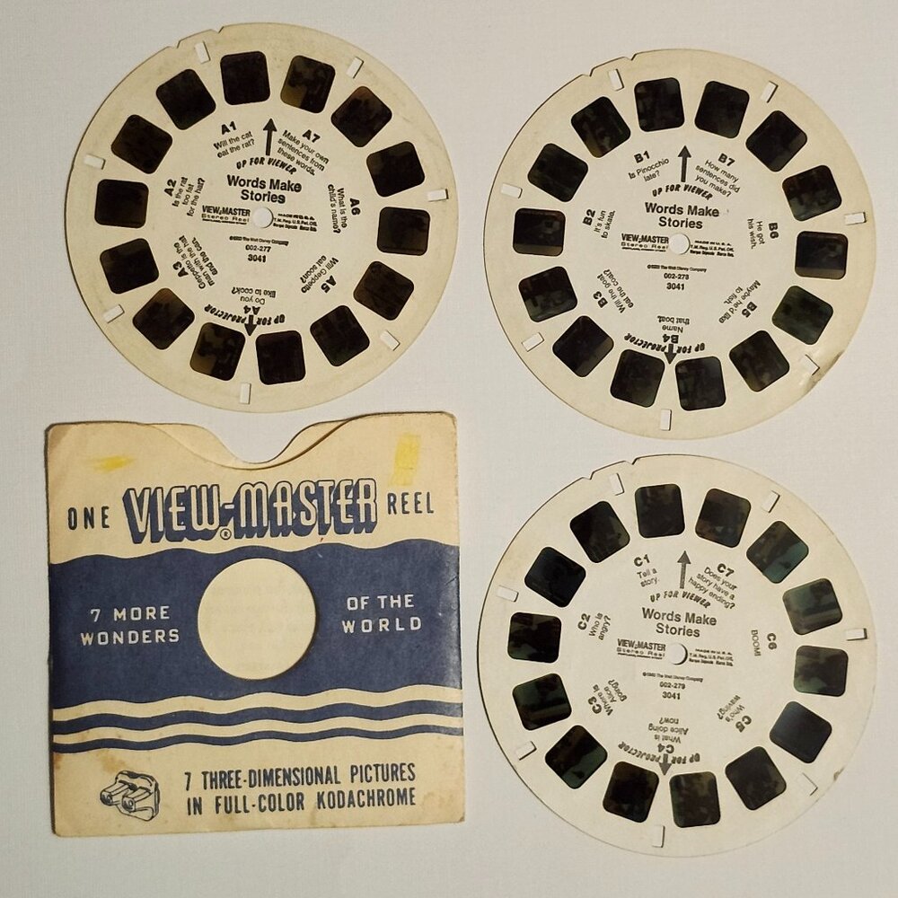 VINTAGE View Master Reels x 3 WORDS MAKE STORIES Pinocchio Walt Disney